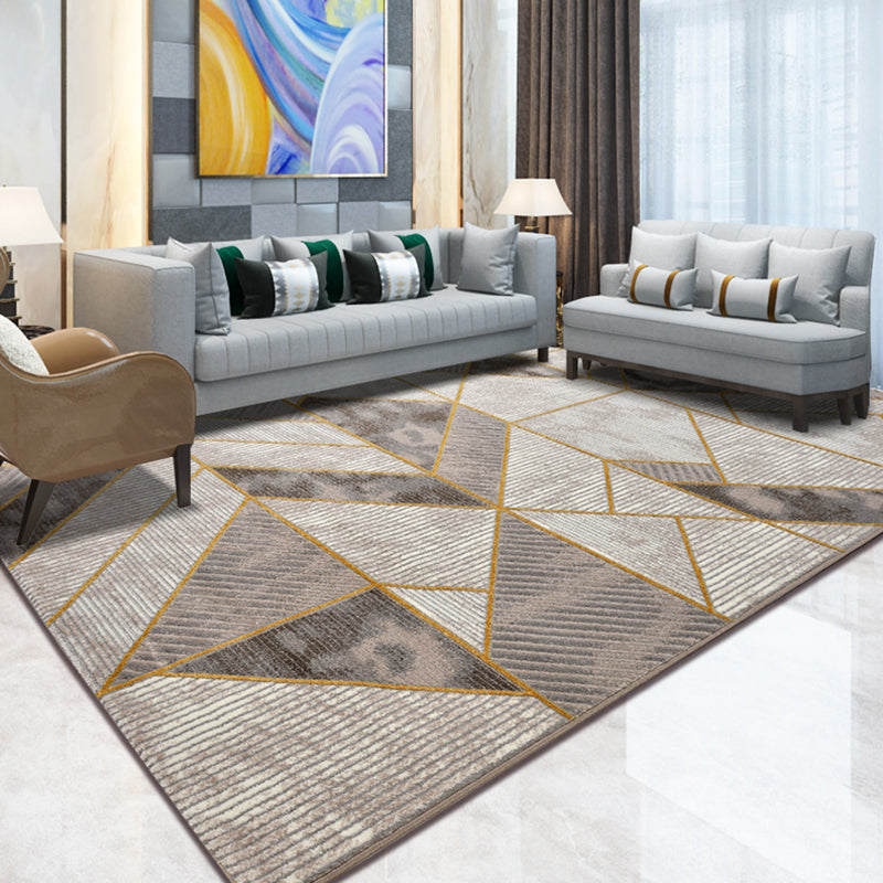 Multi Colored Living Room Rug Nordic Geometric Print Area Rug Polyster Pet Friendly Washable Carpet