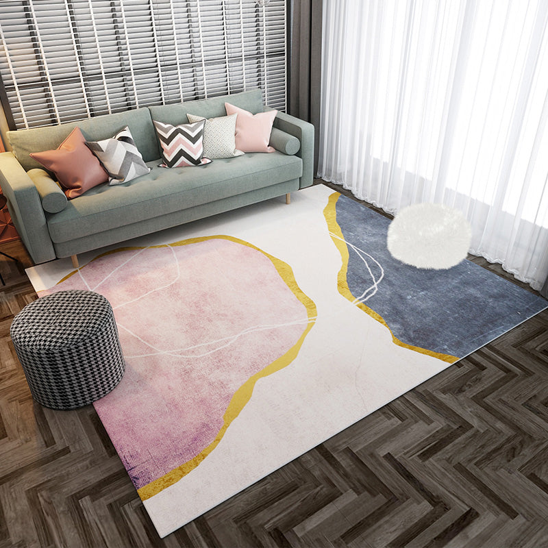 Calming Bedroom Rug Multi-Colored Colorblock Carpet Polyster Easy Care Washable Pet Friendly Indoor Rug