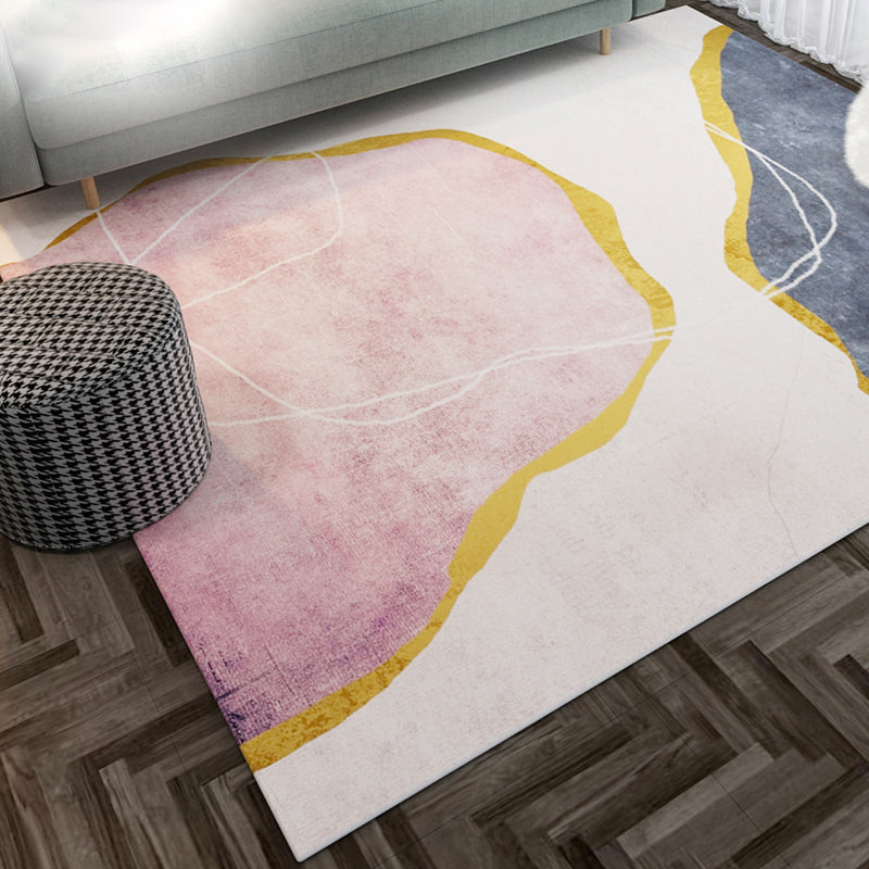 Calming Bedroom Rug Multi-Colored Colorblock Carpet Polyster Easy Care Washable Pet Friendly Indoor Rug