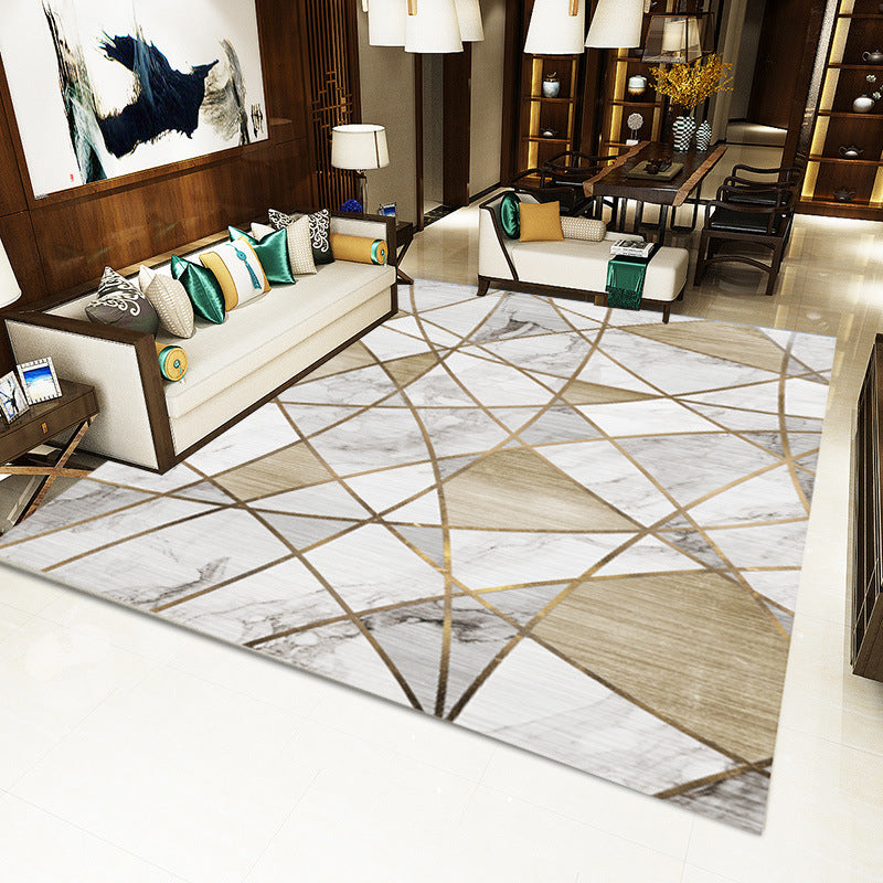 Contemporary Living Room Rug Multi Color Geometric Printed Area Carpet Easy Care Machine Washable Rug