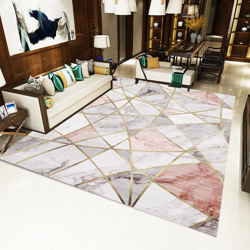 Contemporary Living Room Rug Multi Color Geometric Printed Area Carpet Easy Care Machine Washable Rug