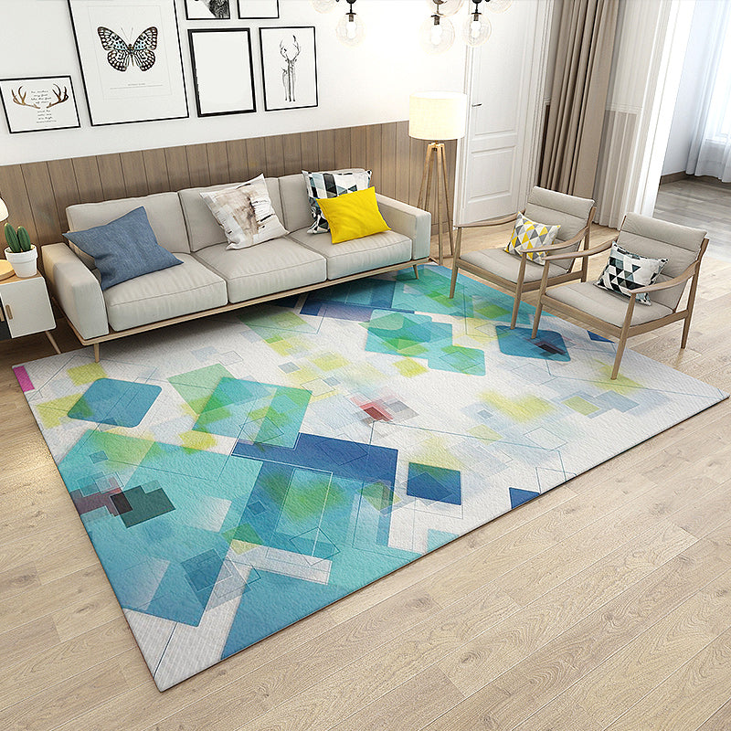 Asian Bedroom Rug Multicolor Geometric Print Area Carpet Polyster Easy Care Machine Washable Rug