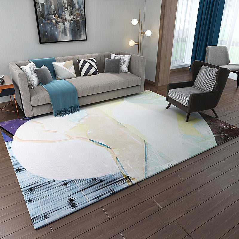Asian Bedroom Rug Multicolor Geometric Print Area Carpet Polyster Easy Care Machine Washable Rug