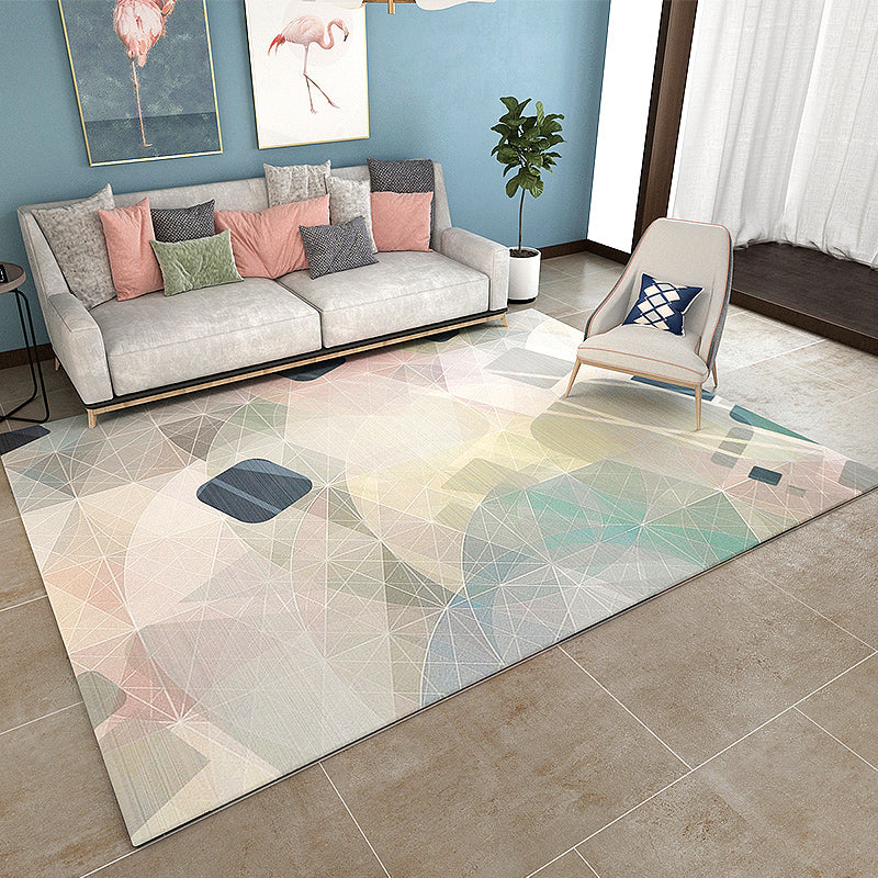 Asian Bedroom Rug Multicolor Geometric Print Area Carpet Polyster Easy Care Machine Washable Rug