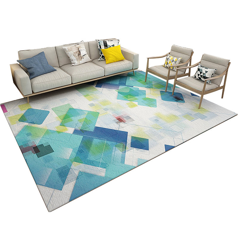 Asian Bedroom Rug Multicolor Geometric Print Area Carpet Polyster Easy Care Machine Washable Rug