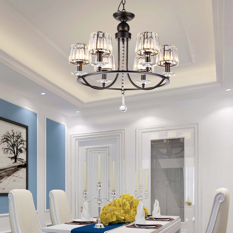 4/6/8 Lights Circle Hanging Chandelier Contemporary Crystal Suspension Light in Black for Bedroom