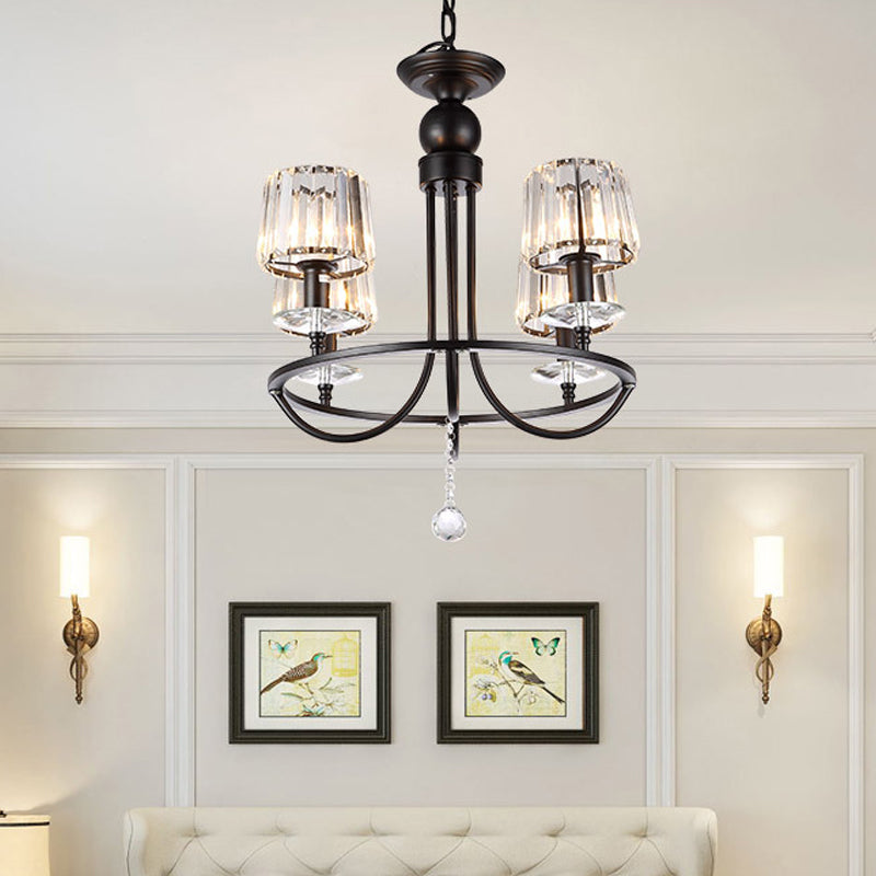 4/6/8 Lights Circle Hanging Chandelier Contemporary Crystal Suspension Light in Black for Bedroom