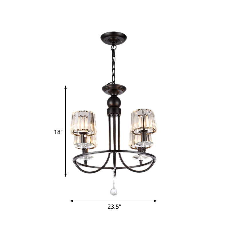 4/6/8 Lights Circle Hanging Chandelier Contemporary Crystal Suspension Light in Black for Bedroom