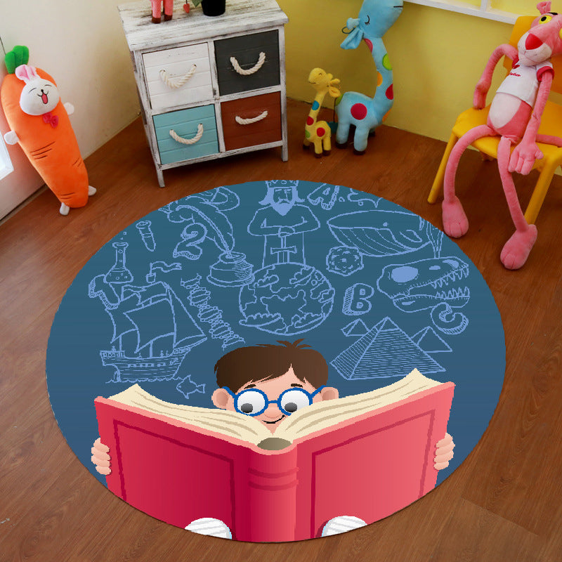 Modern Cartoon Print Rug Multi-Color Polyster Area Rug Anti-Slip Backing Machine Washable Carpet for Kids Room