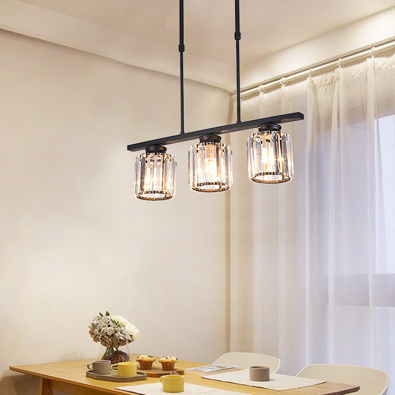 Nordic Cylinder Island Pendant Crystal 3/4 Bulbes suspendues plafond plafond en noir pour salon