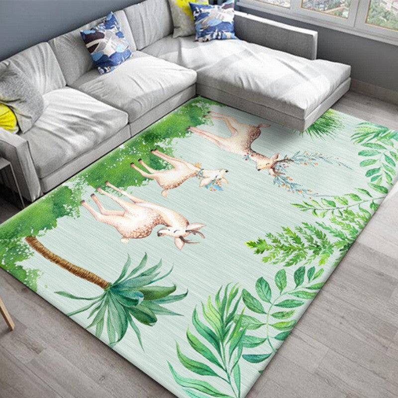 Nordic Bedroom Rug Multi Colored Plant Printed Area Rug Polypropylene Pet Friendly Stain-Resistant Carpet