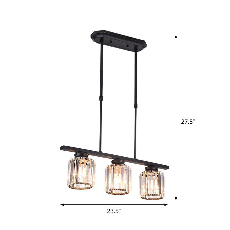 Nordic Cylinder Island Pendant Crystal 3/4 Bulbes suspendues plafond plafond en noir pour salon