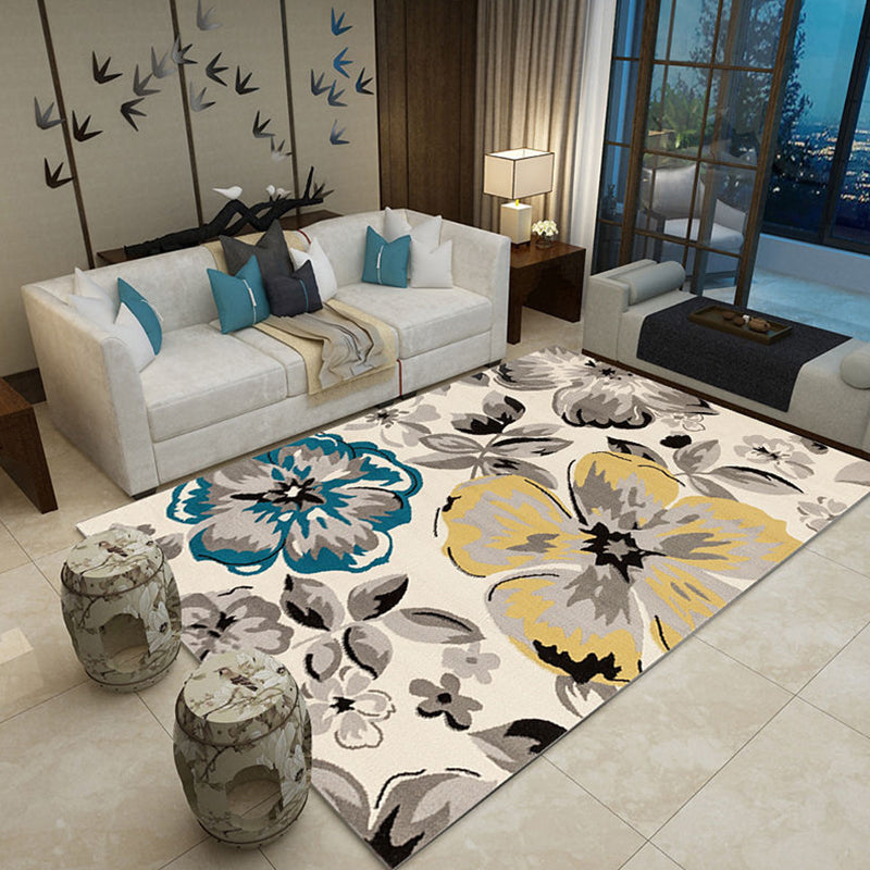 Classic Living Room Rug Multi Colored Plant Pattern Area Rug Polyster Non-Slip Easy Care Carpet