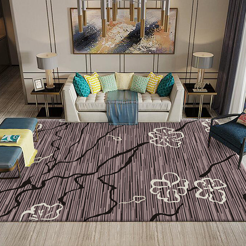 Classic Living Room Rug Multi Colored Plant Pattern Area Rug Polyster Non-Slip Easy Care Carpet