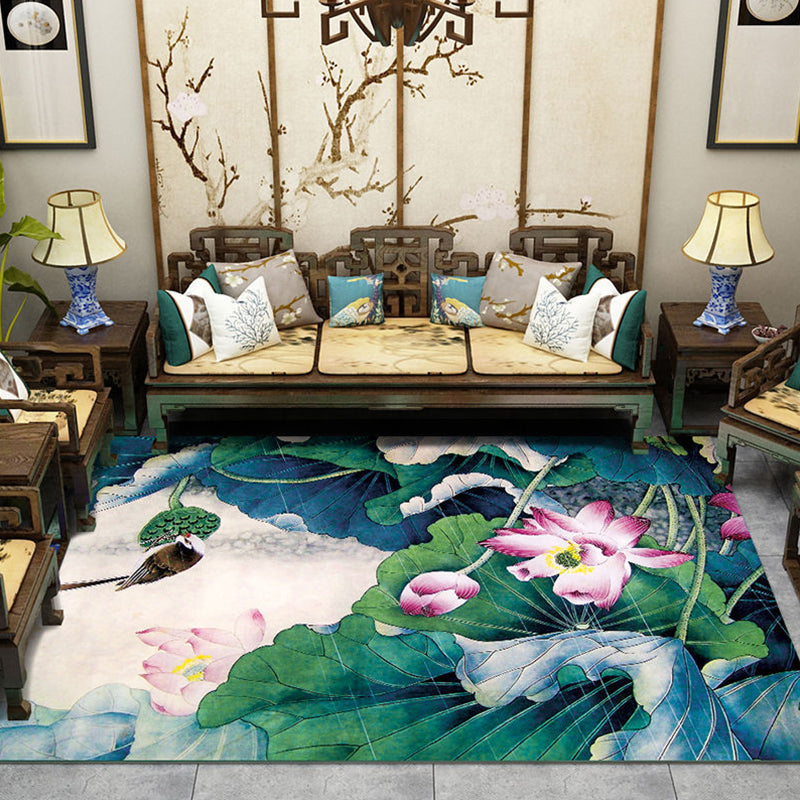 Classic Living Room Rug Multi Colored Plant Pattern Area Rug Polyster Non-Slip Easy Care Carpet