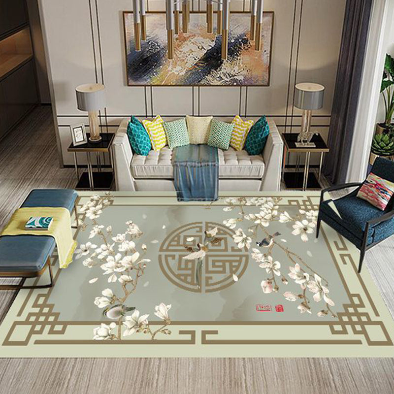 Classic Living Room Rug Multi Colored Plant Pattern Area Rug Polyster Non-Slip Easy Care Carpet