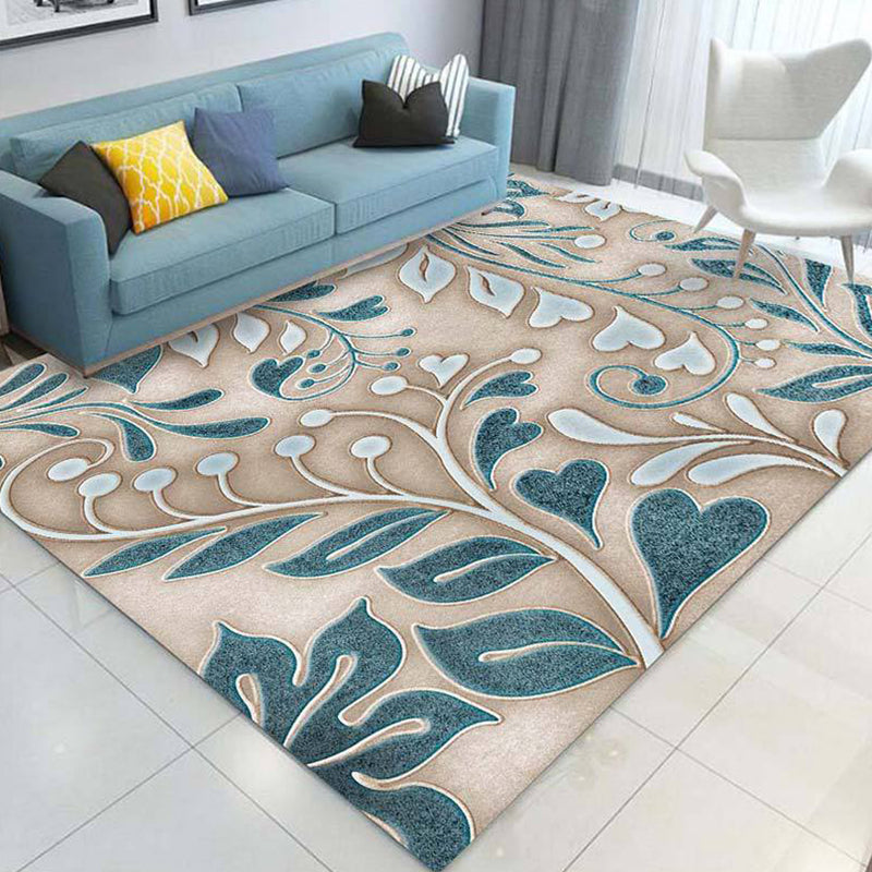Multi Colored Plant Print Rug Polypropylene Simplicity Carpet Non-Slip Pet Friendly Indoor Rug for Living Room