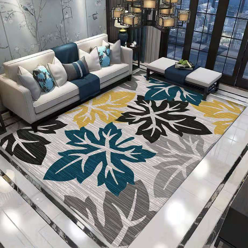 Luxury Living Room Rug Multi Colored Plant Pattern Carpet Polypropylene Machine Washable Anti-Slip Rug