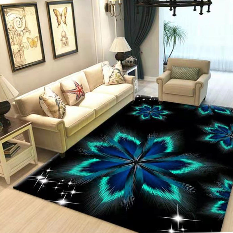 Luxury Living Room Rug Multi Colored Plant Pattern Carpet Polypropylene Machine Washable Anti-Slip Rug