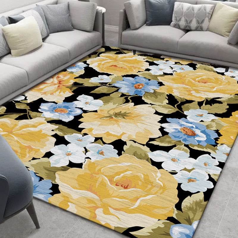Chinese Plant Print Rug Multi Colored Polyster Area Rug Polyster Pet Friendly Machine Washable Carpet for Room