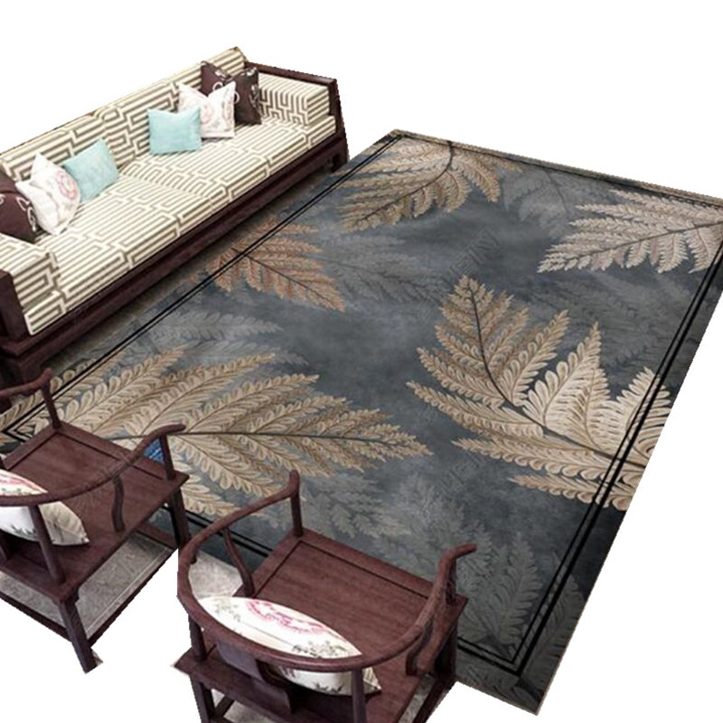 Chinese Plant Print Rug Multi Colored Polyster Area Rug Polyster Pet Friendly Machine Washable Carpet for Room