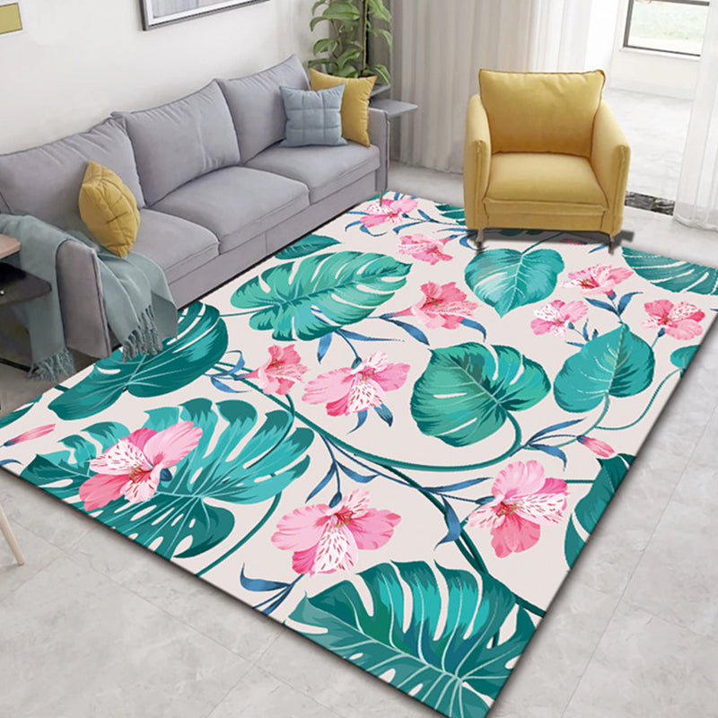 Chinese Plant Print Rug Multi Colored Polyster Area Rug Polyster Pet Friendly Machine Washable Carpet for Room