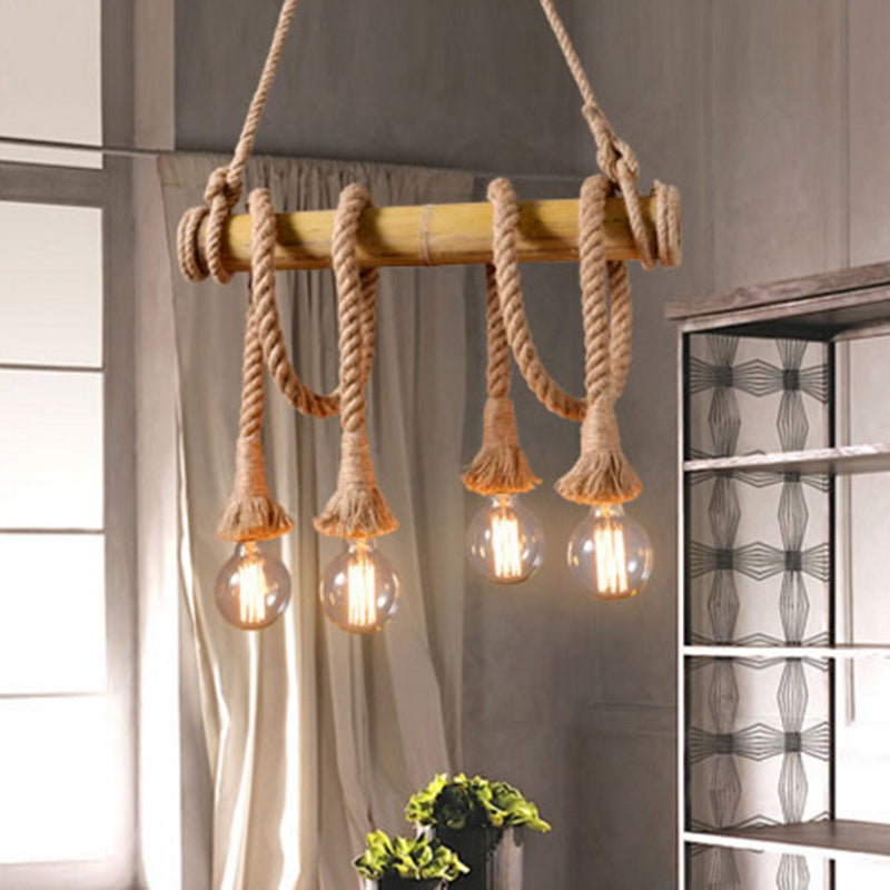 Flaxen Exposed Bulb Hanging Light Rustic Restaurant Island Ceiling Light with Bamboo Tube