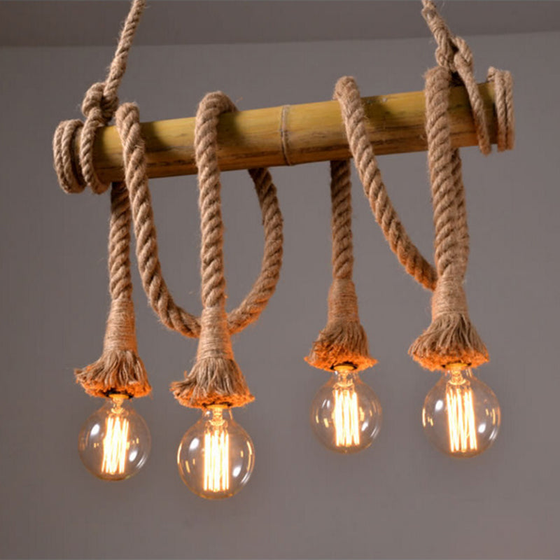 Flaxen Exposed Bulb Hanging Light Rustic Restaurant Island Ceiling Light with Bamboo Tube