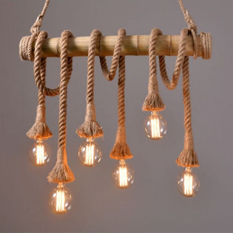 Flaxen Exposed Bulb Hanging Light Rustic Restaurant Island Ceiling Light with Bamboo Tube