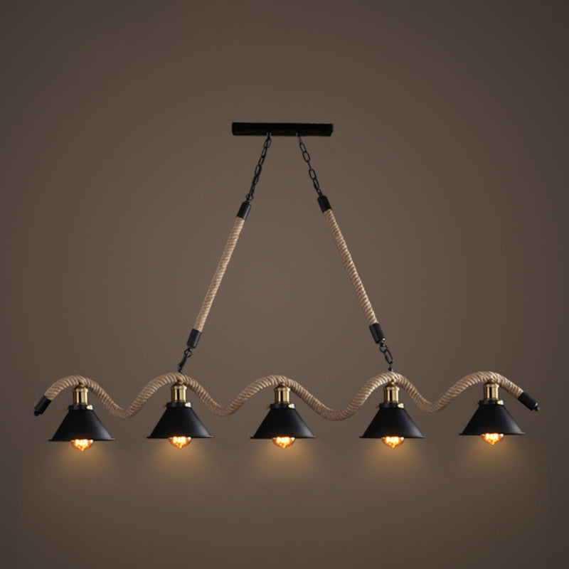 Lampada sospesa avvolta anti -Antique Canca di canapa Il lampadario isola il lampadario in nero