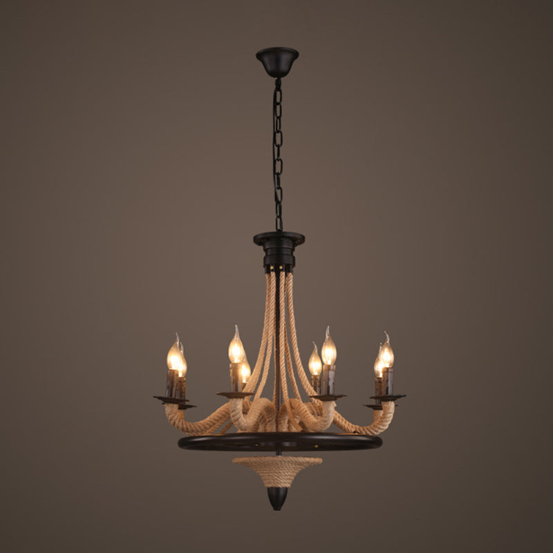 Lampada sospesa avvolta anti -Antique Canca di canapa Il lampadario isola il lampadario in nero