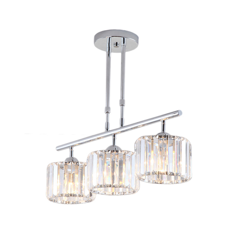 Chrome Drum Island Lampella Light Crystal Contemporary Crystal 3/4 Bulbi lampada a sospensione per camera da letto