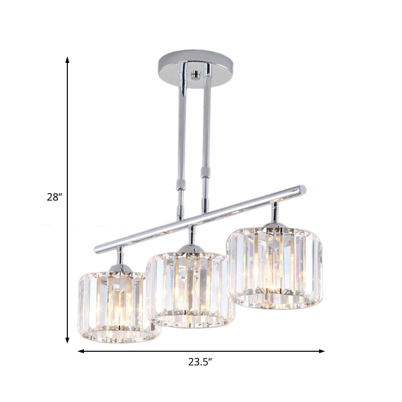 Chrome Drum Island Lampella Light Crystal Contemporary Crystal 3/4 Bulbi lampada a sospensione per camera da letto