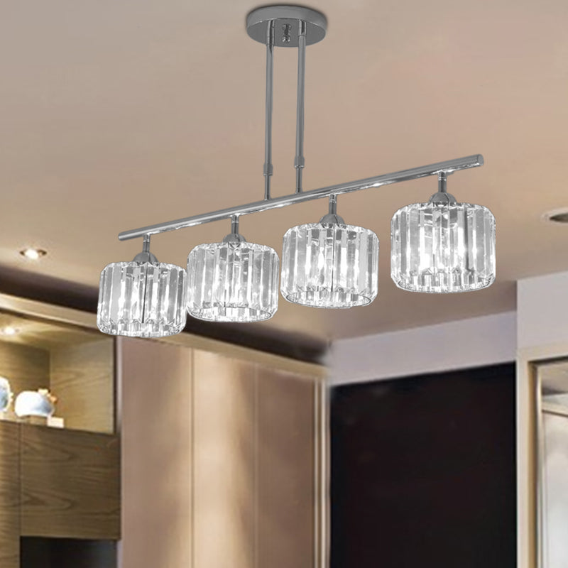 Chrome Drum Island Lampella Light Crystal Contemporary Crystal 3/4 Bulbi lampada a sospensione per camera da letto