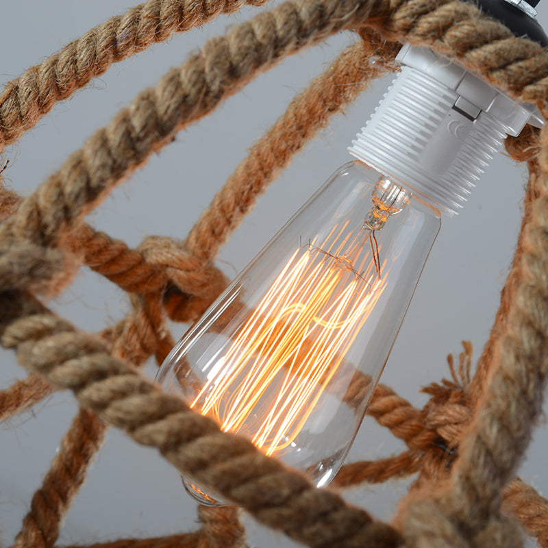 Globe Cage Hennep Rope Hanglamp Antiek 1-licht restaurant Hangende verlichtingsarmatuur in bruin