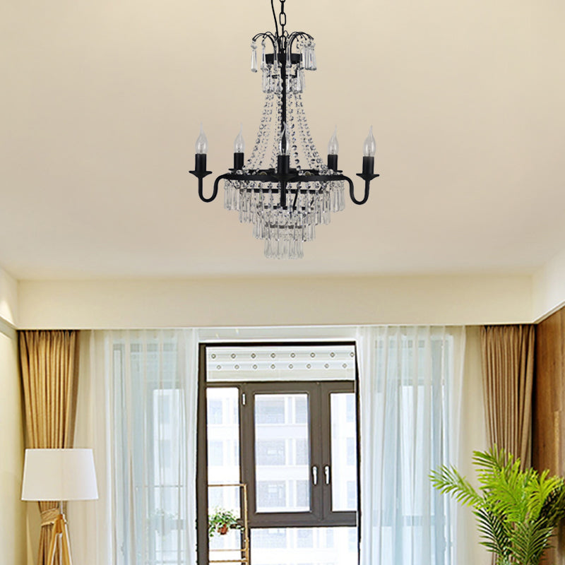 Luz colgante de araña piramidal negra Cristal de mediados del siglo 10 cabezas Luz de techo colgante para sala de estar