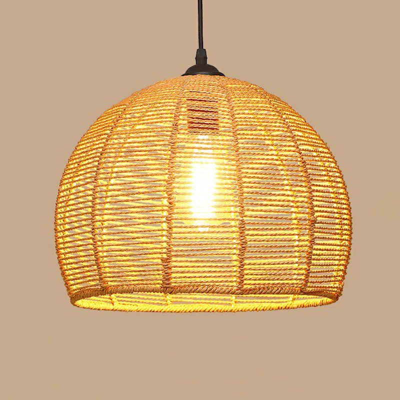 1 Bulb Hanging Light Rustic Style Wrapped Hemp Rope Pendant Light Fixture in Brown