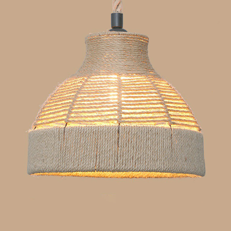 1 Bulb Hanging Light Rustic Style Wrapped Hemp Rope Pendant Light Fixture in Brown