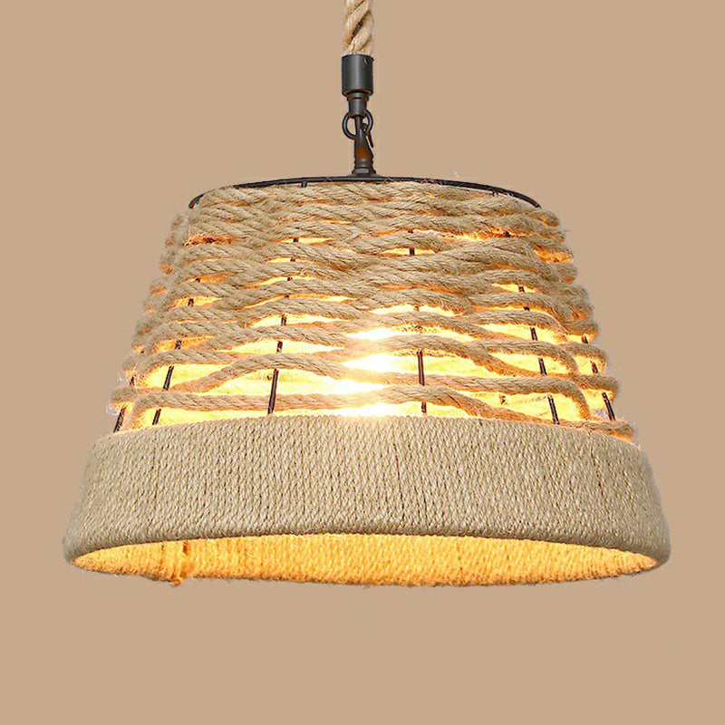 1 Bulb Hanging Light Rustic Style Wrapped Hemp Rope Pendant Light Fixture in Brown