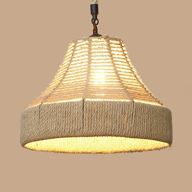 1 Bulb Hanging Light Rustic Style Wrapped Hemp Rope Pendant Light Fixture in Brown