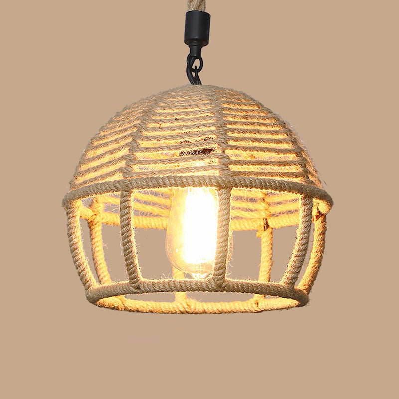 1 Bulb Hanging Light Rustic Style Wrapped Hemp Rope Pendant Light Fixture in Brown