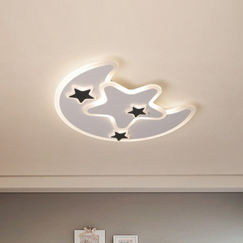 Nordic Crescent and Star LED Flush Mount Light Acrylic Bedroom Flush Mount Ceiling Light in White