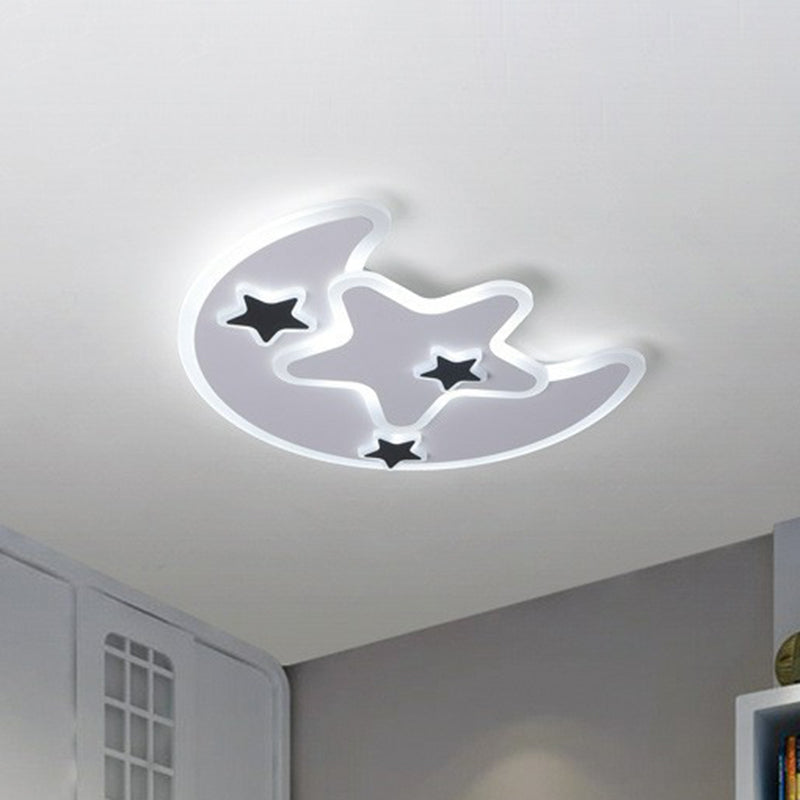 Nordic Crescent and Star LED Flush Mount Light Acrylic Bedroom Flush Mount Ceiling Light in White