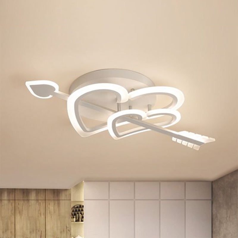 Heart and Arrow Acrylic LED Flush Mount Nordic White Semi Flush Lighting for Bedroom