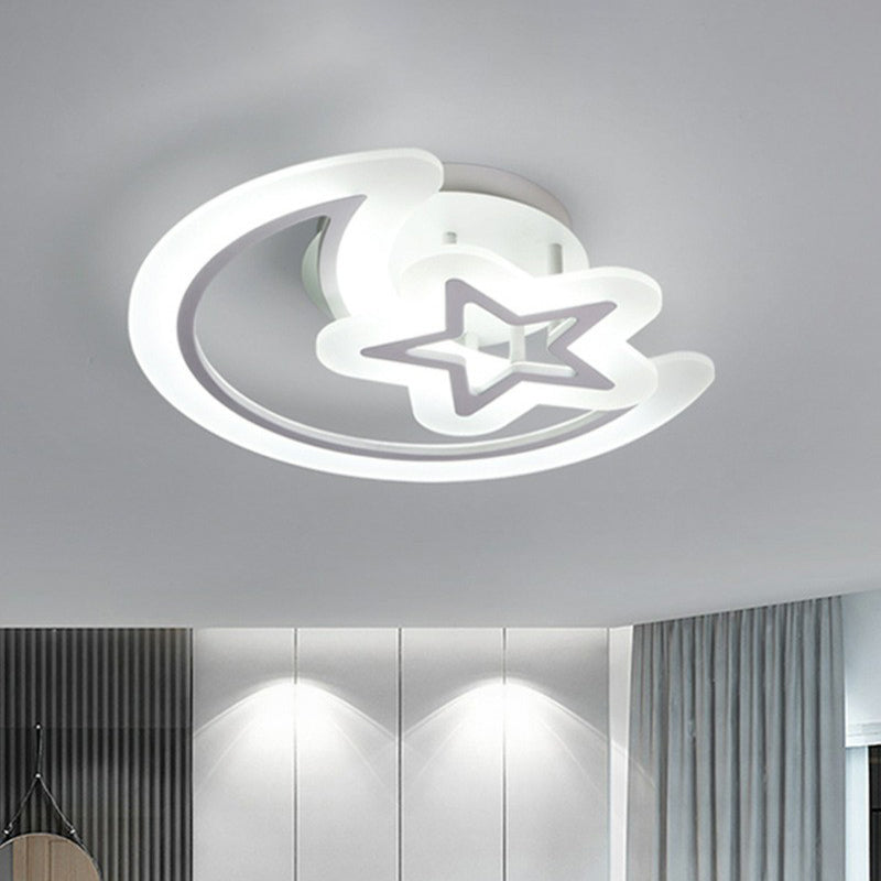 Crescent and Star LED Semi Flush Light Modern Style Acrylic Bedroom Ceiling Flush Mount