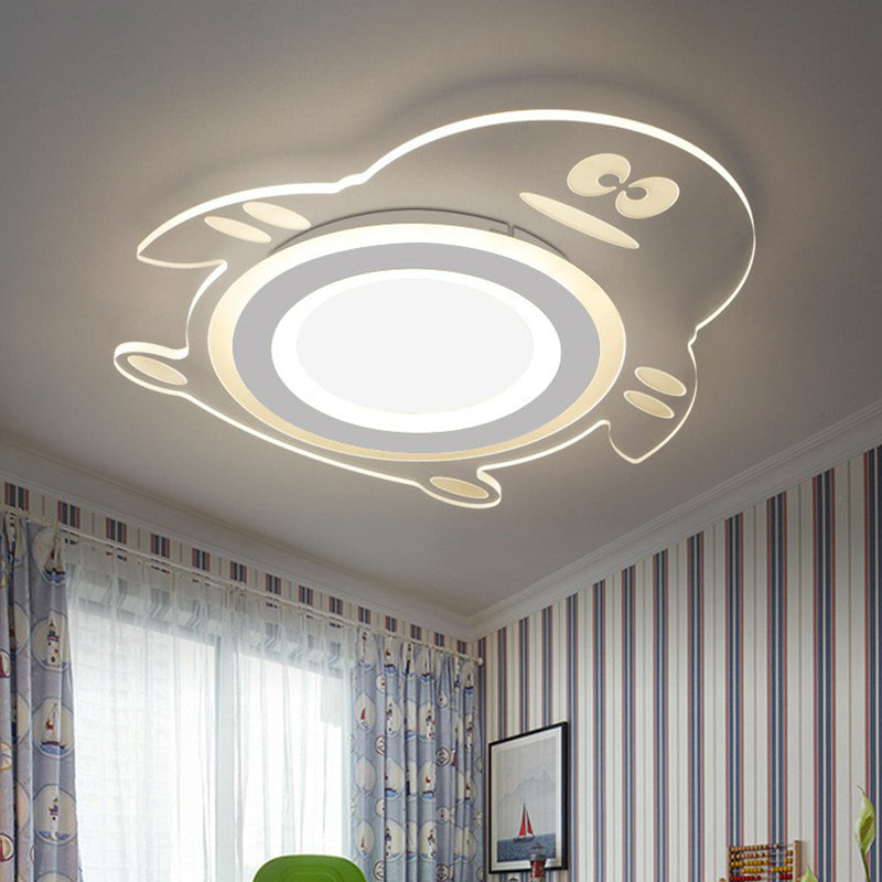 Cartoon Penguin LED Flush Mount Light Acrylique Bedroom Flush Mount Ceiling Light in Clear