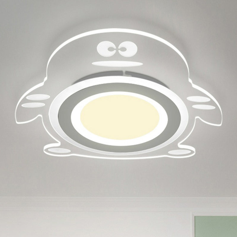 Cartoon Penguin LED Flush Mount Light Acrylique Bedroom Flush Mount Ceiling Light in Clear