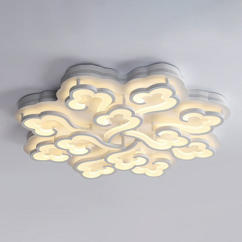 White Auspicious Cloud LED Semi Flush Modern Acrylic Flush Ceiling Light Fixture for Living Room
