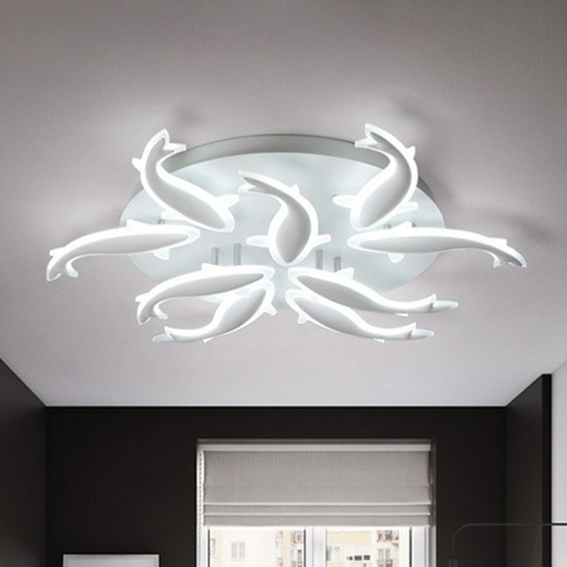 Fisch Flush Mount Leichte zeitgenössische Acryl -weiße LED -LED -Semi -Flush Deckenleuchte für Wohnzimmer