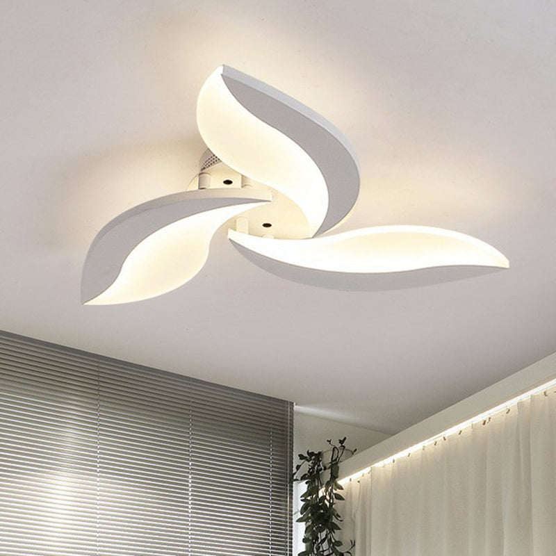 Simple Style Leaf LED Semi Flush Lighting Acrylic Living Room Ceiling Mounted Light Fixture in White